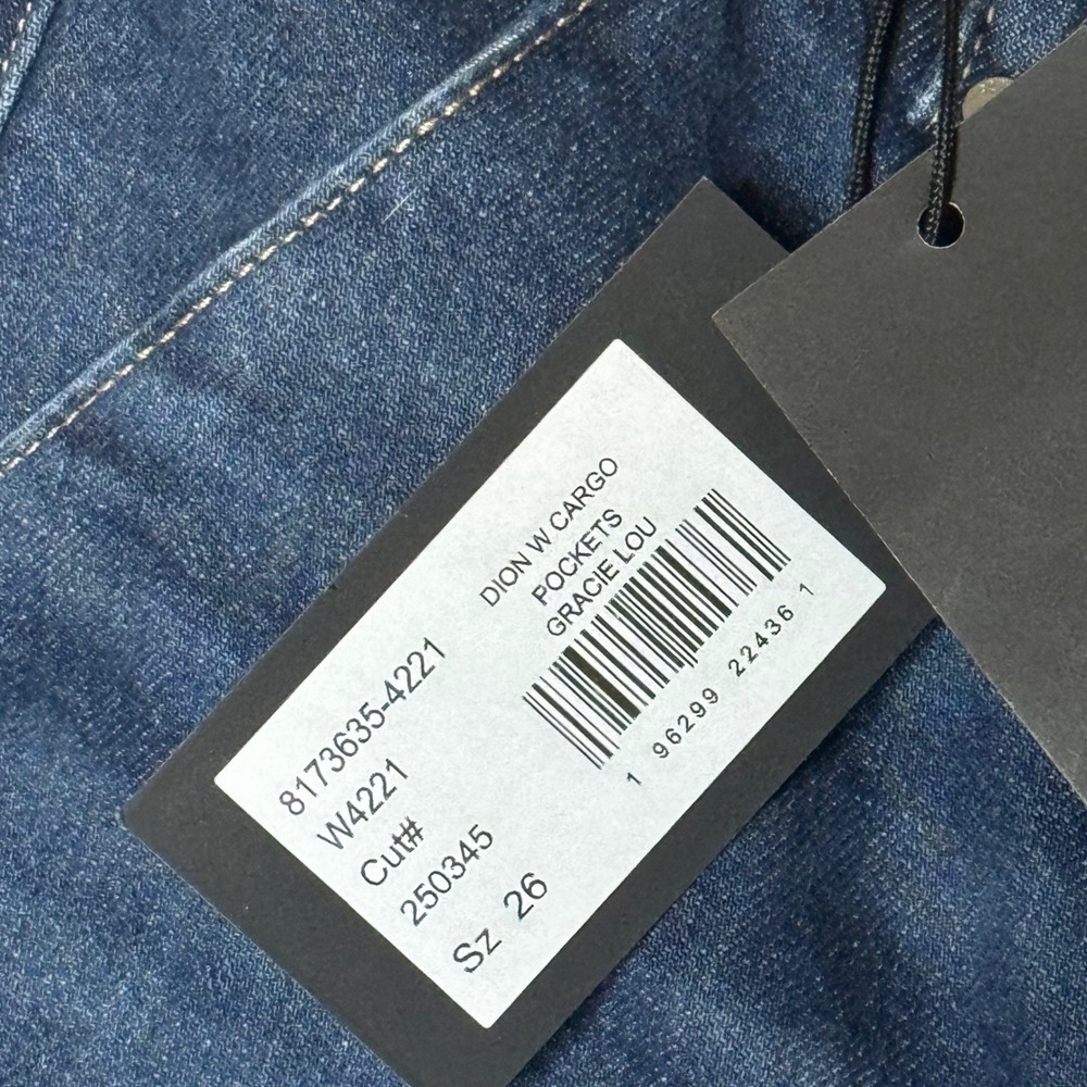 PAIGE Dion Cargo Pockets Gracie Lou Flare Jeans Sz 26 High Rise Dark Wash NWT - Picture 7 of 15
